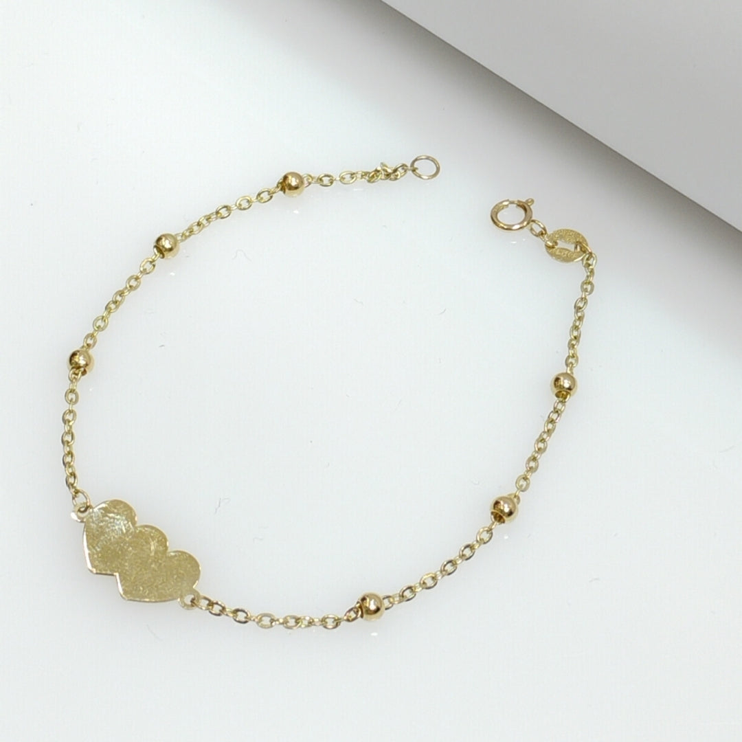 PULSERA TEJIDO ESPECIAL CON DOS CORAZONES 14K 18 CM 1.7 GR (NUEVO)