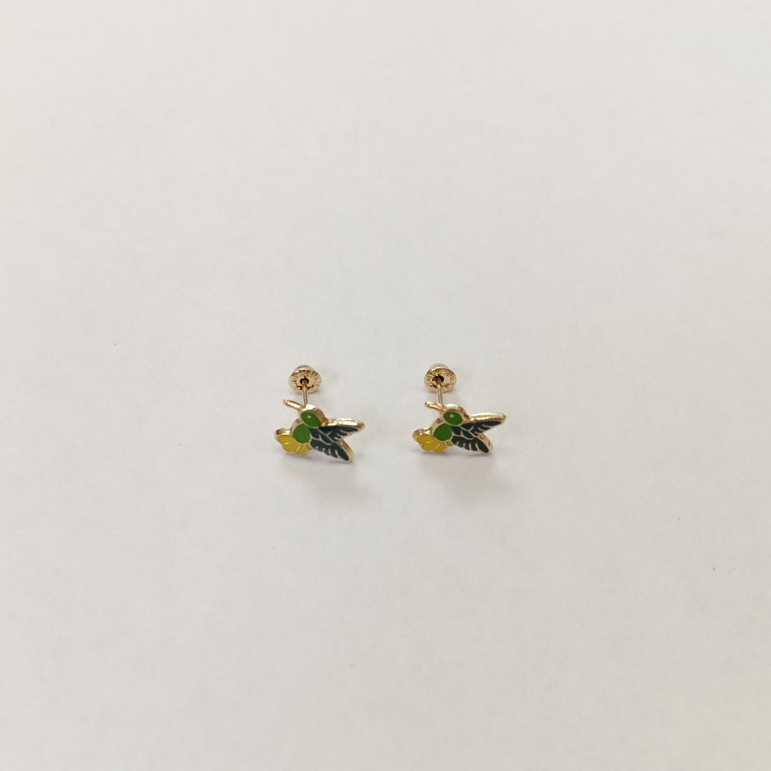 BROQUELES BROQUEL FIG COLIBRI ESMALTE VERDE 14K 0.2138 GR (NUEVO)