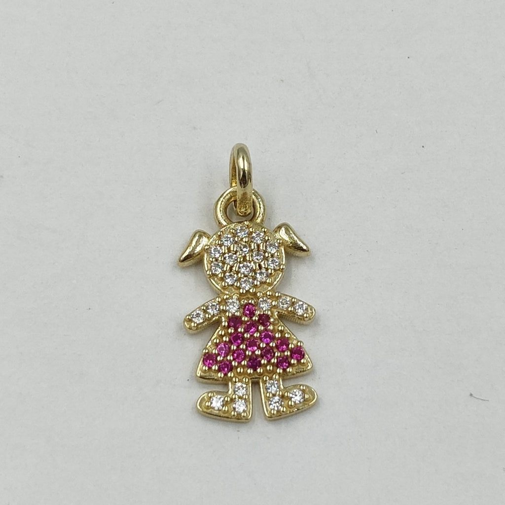 DIJE NIÑA CON CIRCONIAS Y PIEDRAS DE COLOR 10K 1.1 GR (NUEVO)