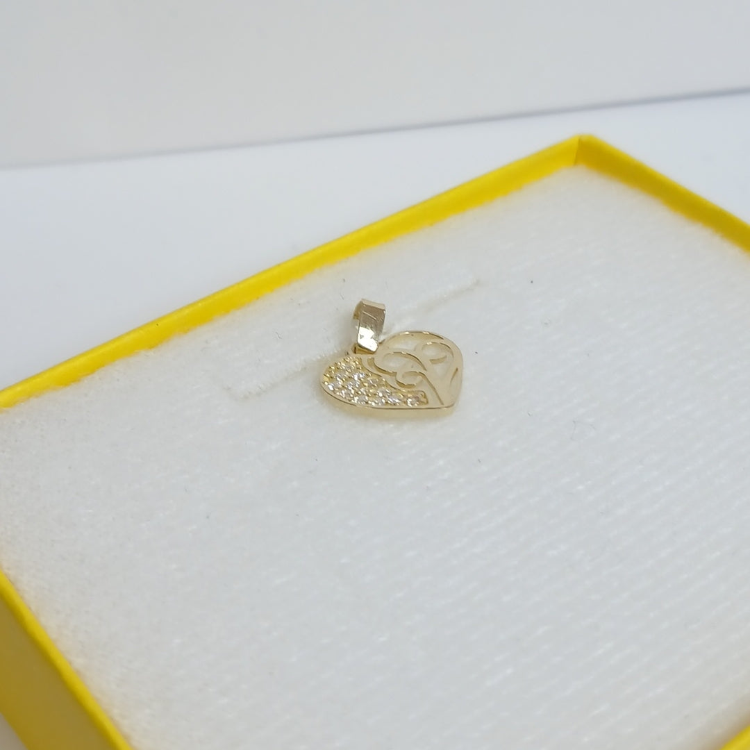 DIJE TEJIDO CORAZON CON CIRCONIAS Y ARBOL DE LA VIDA 14K 0.9 GR (NUEVO)