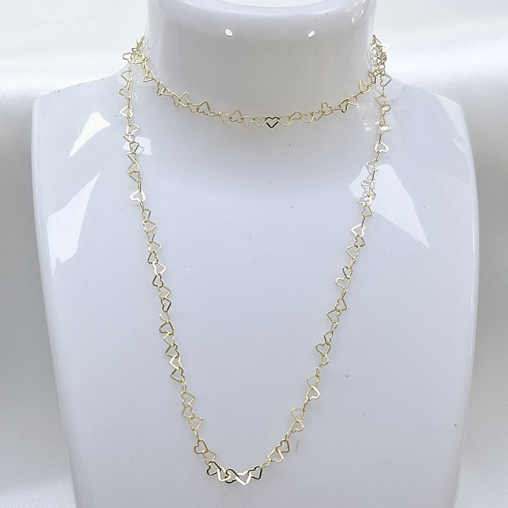 CADENAS TEJIDO CORAZONES ORO 10K 50 CM 2.5 GR (NUEVO)
