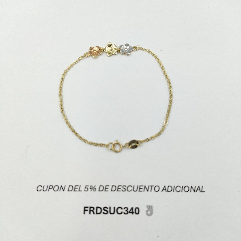 PULSERA TEJIDO ESPECIAL FIG FLORES 14K 18 CM 2 GR (NUEVO)