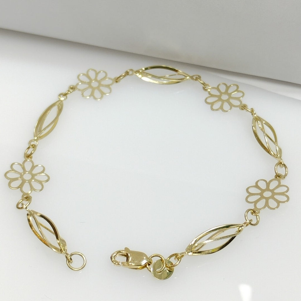PULSERA ESPECIAL CON FLORES 14K 18 CM 2.6 GR (NUEVO)
