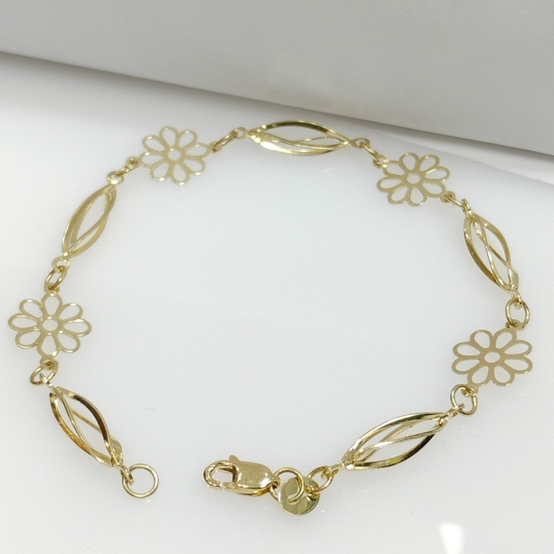 PULSERA ESPECIAL CON FLORES 14K 18 CM 2.6 GR (NUEVO)
