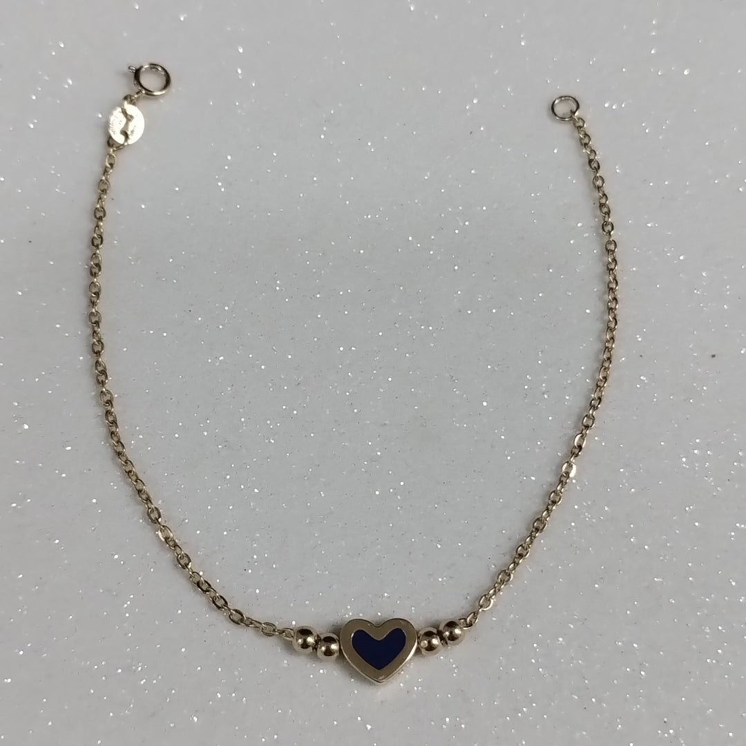 PULSERA TEJIDO ESPECIAL CON FIGURA CORAZON CON ESMALTE AZUL 14K 18 CM 2 GR (NUEVO)