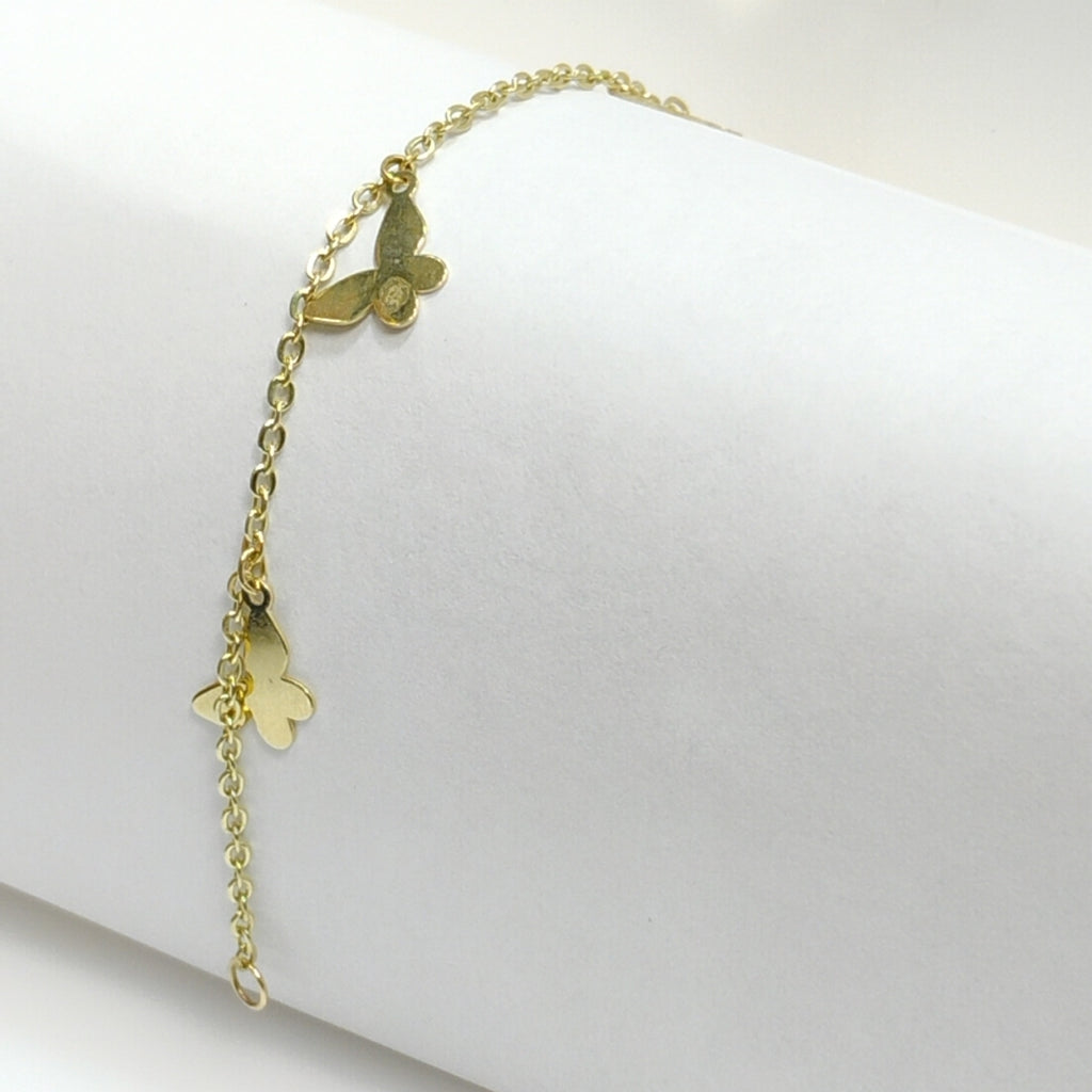 PULSERA ESPECIAL CON MARIPOSAS 14K 18 CM 2.1 GR (NUEVO)