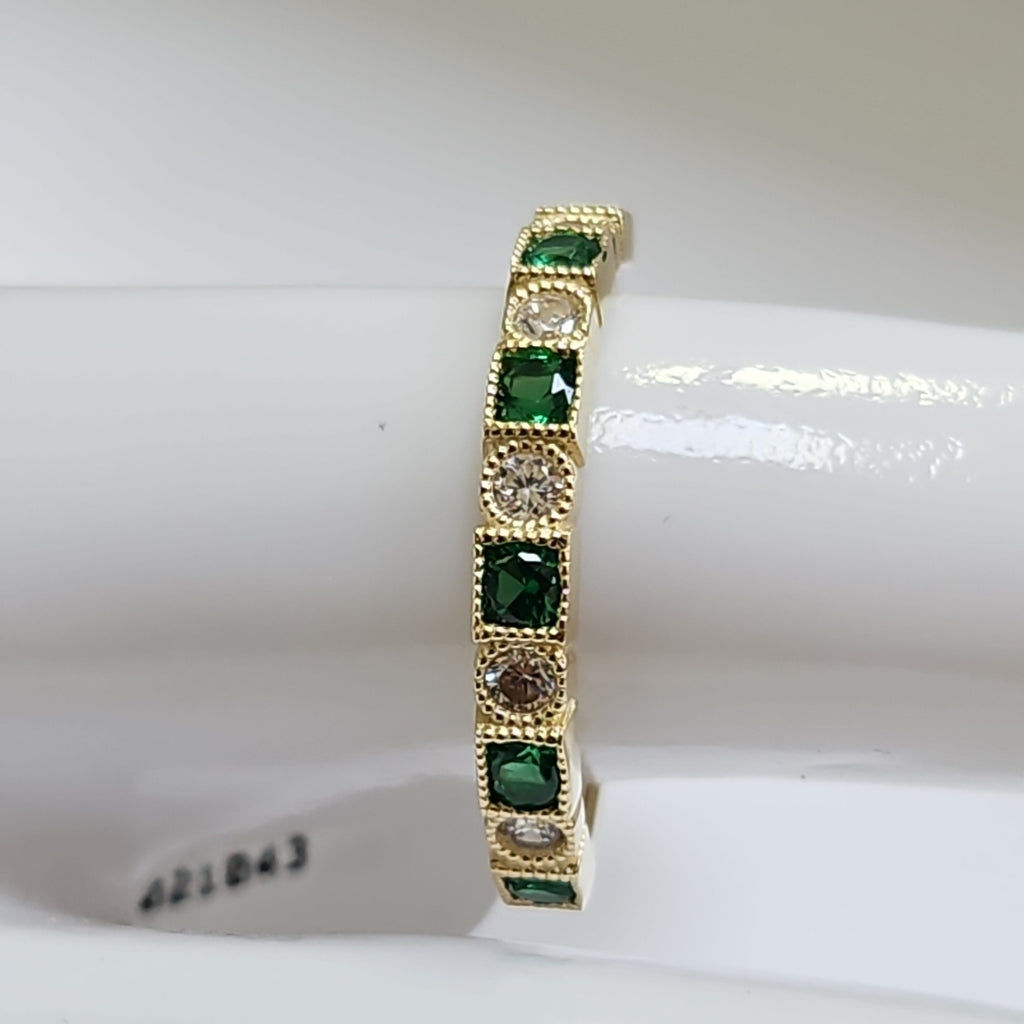ANILLOS TEJIDO ANILLITO C CIRCONIAS Y PIEDRAS VERDES 14K 9 1.5 GR (NUEVO)