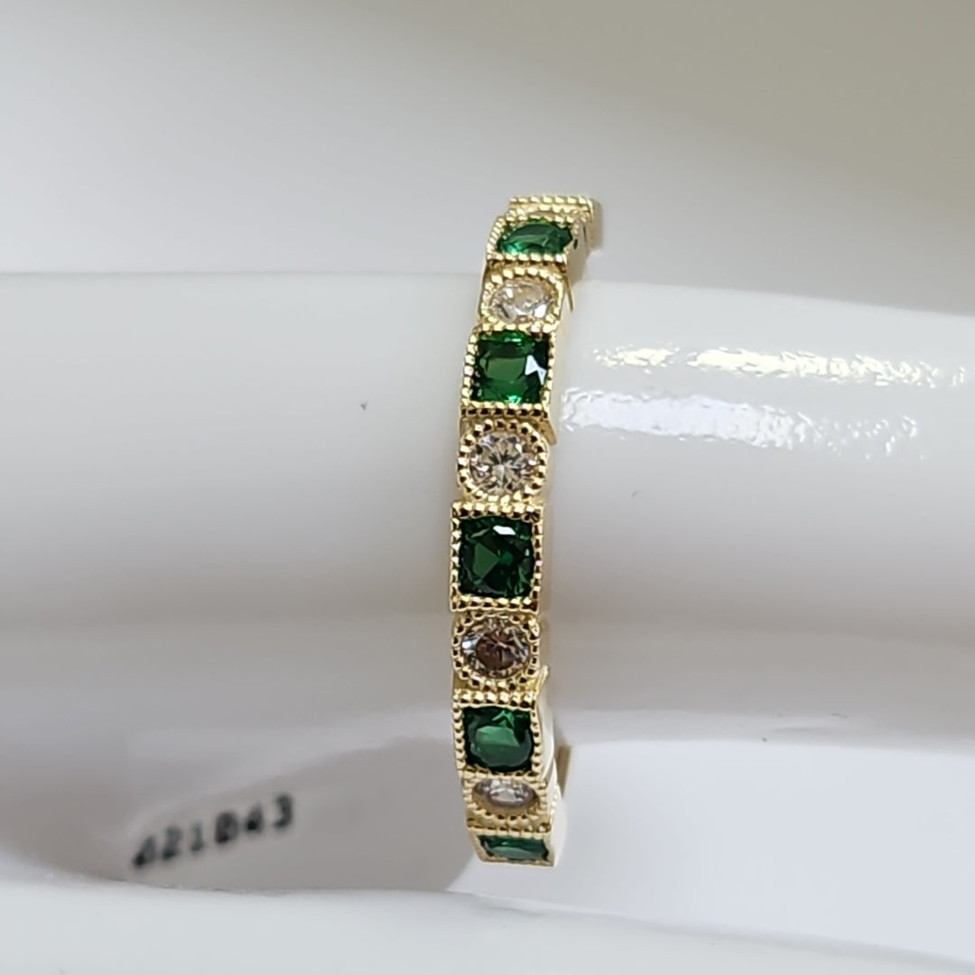 ANILLOS TEJIDO ANILLITO C CIRCONIAS Y PIEDRAS VERDES 14K 9 1.5 GR (NUEVO)