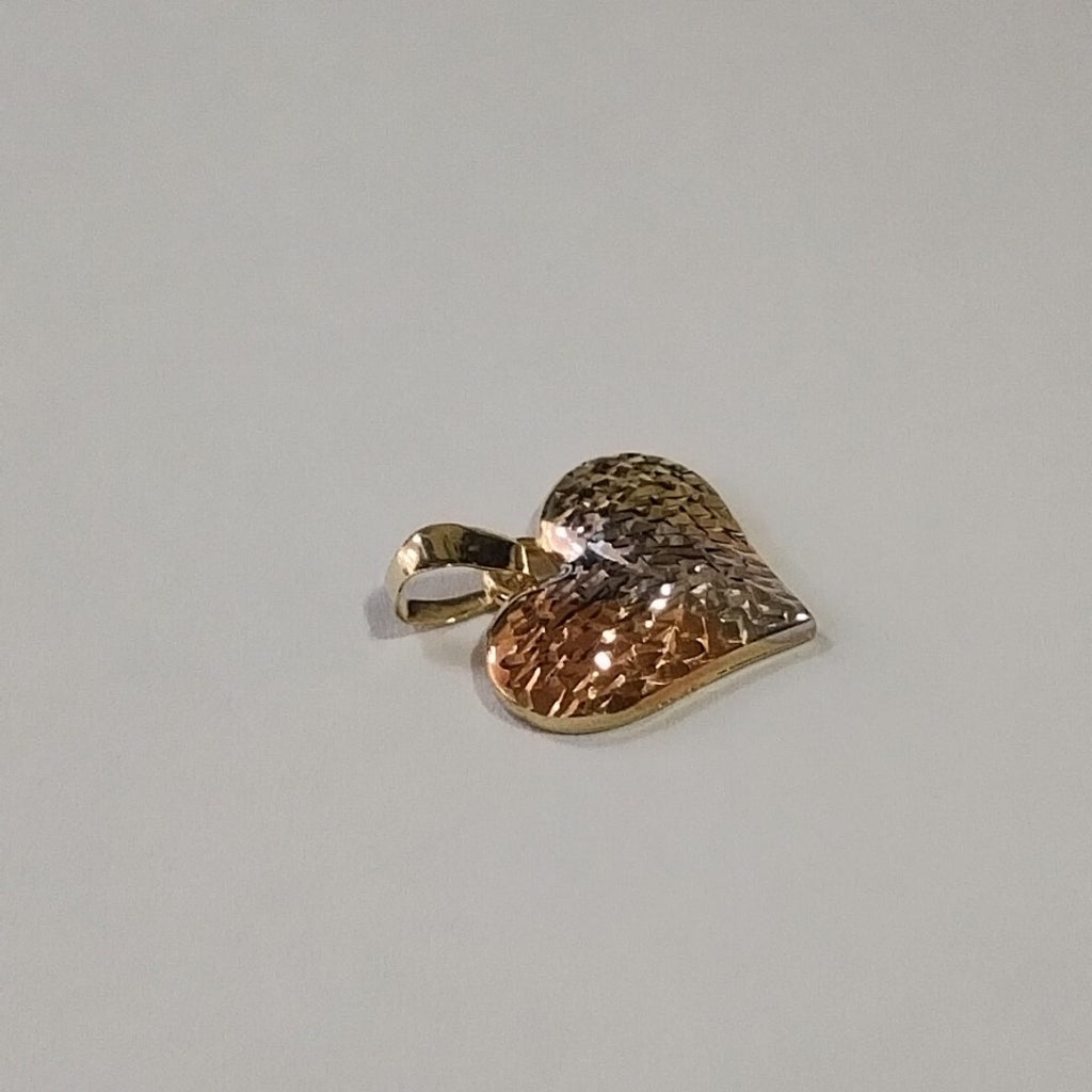DIJE TEJIDO CORAZON LABRADO COMBINADO 14K 1.2 GR (NUEVO)