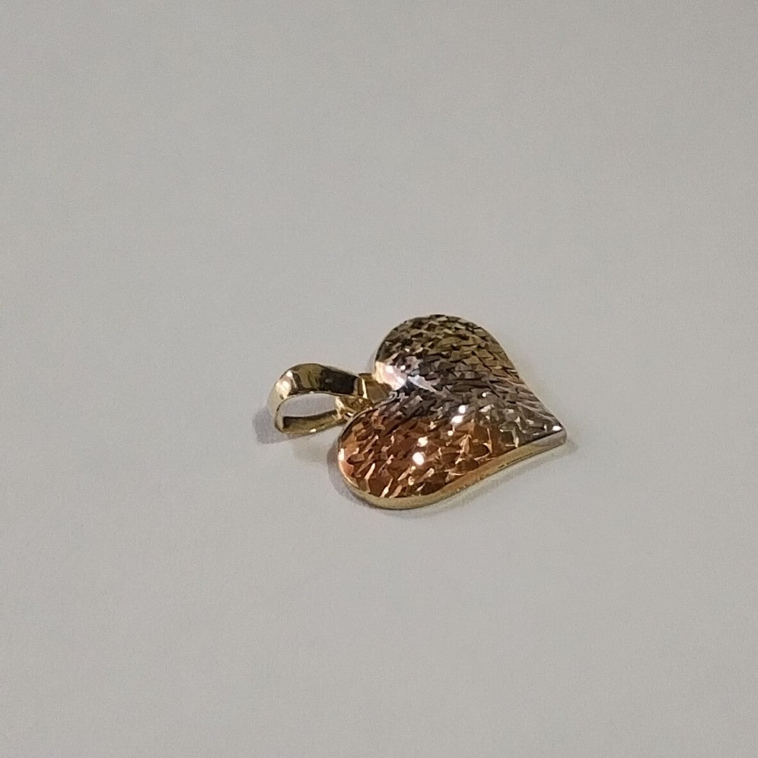 DIJE TEJIDO CORAZON LABRADO COMBINADO 14K 1.2 GR (NUEVO)