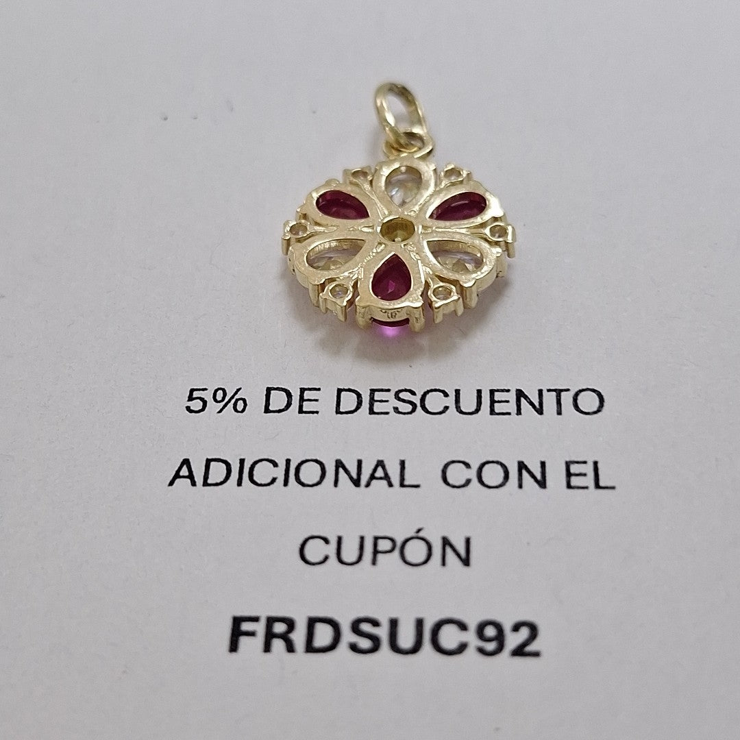 DIJE FLOR CIRCONIAS Y PIEDRAS DE COLOR 14K 2.8 GR (NUEVO)