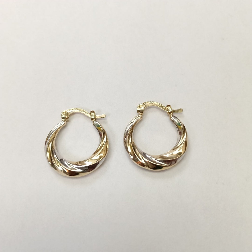ARETES TEJIDO ARRACADA TRENZADA COMBINADA 14K 1.9 GR (NUEVO)
