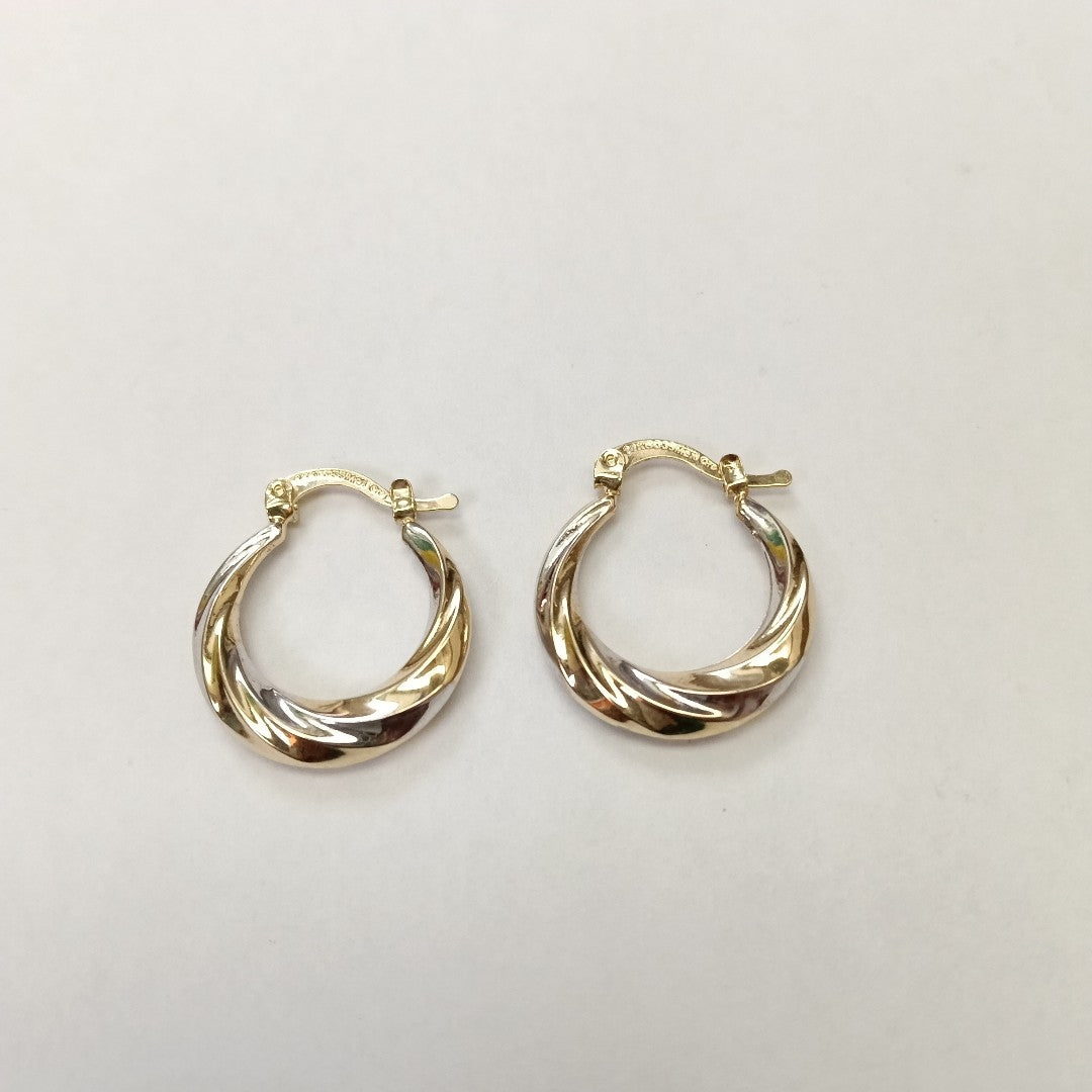 ARETES TEJIDO ARRACADA TRENZADA COMBINADA 14K 1.9 GR (NUEVO)