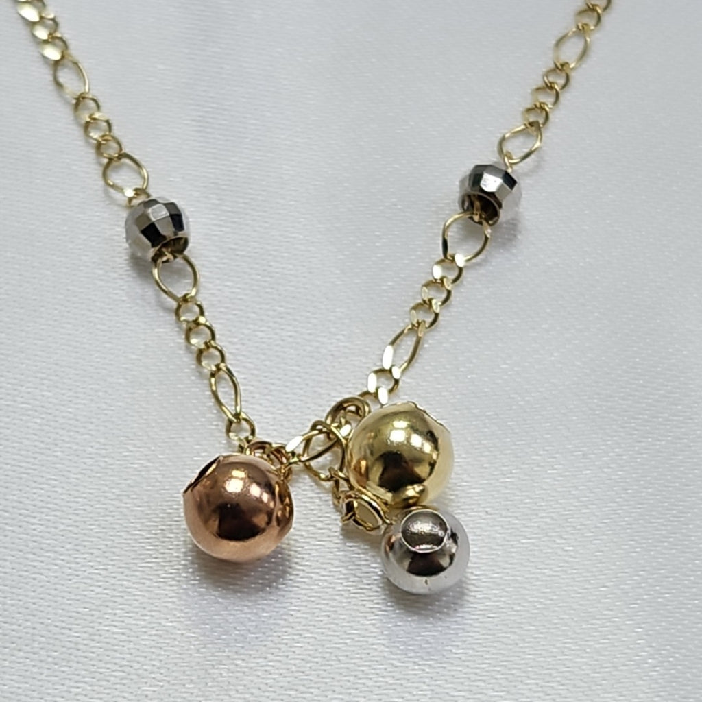 CADENA GARGANTILLA 3X1 CON ESFERAS COMBINADAS 14K 45 CM 3.1 GR (NUEVO)