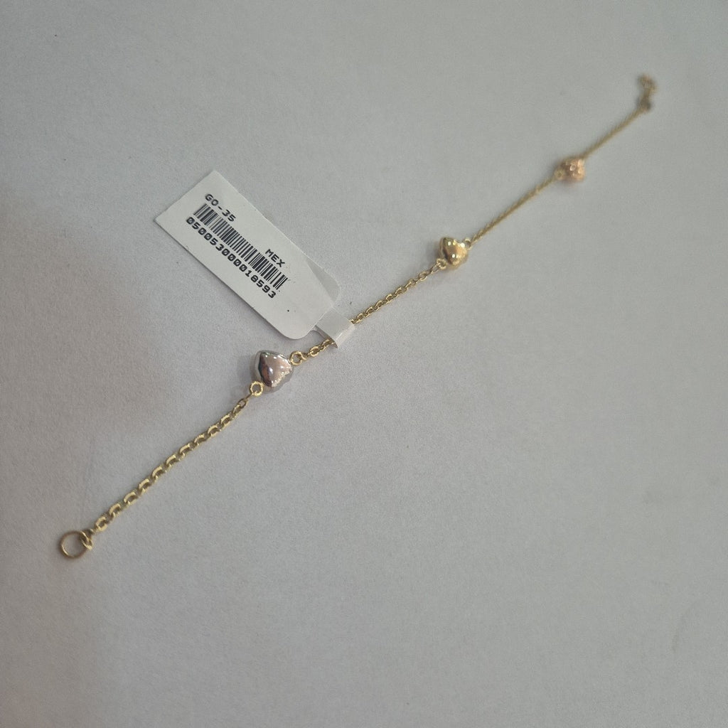 PULSERA ESP CON CORAZONES COMBINADOS 14K 18 CM 1.6 GR (NUEVO)