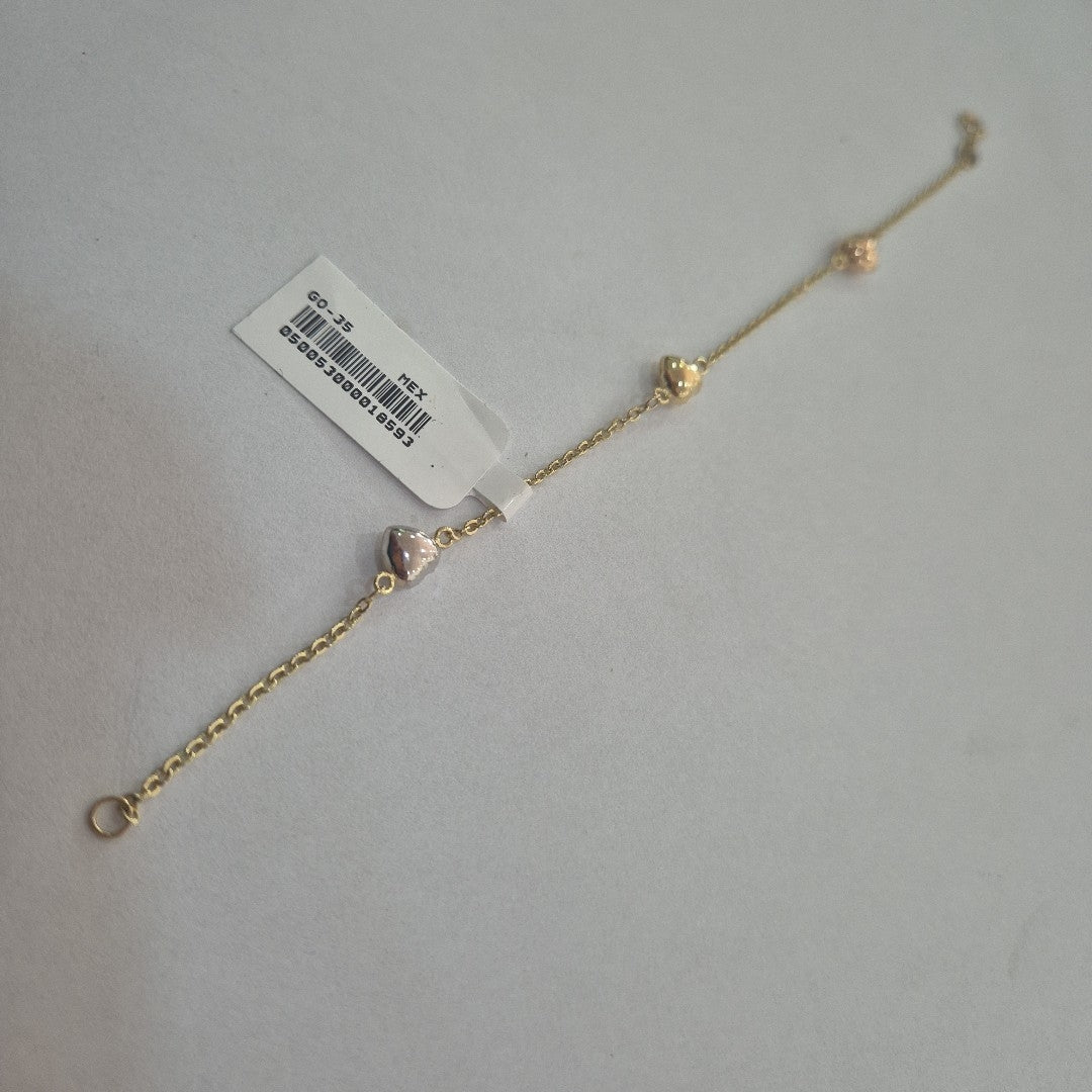 PULSERA ESP CON CORAZONES COMBINADOS 14K 18 CM 1.6 GR (NUEVO)