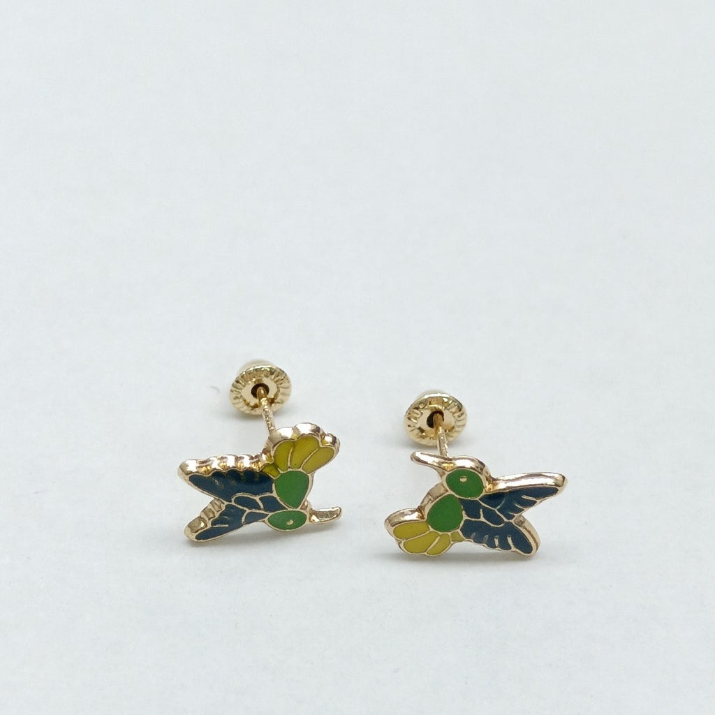 BROQUELES BROQUEL FIG COLIBRI ESMALTE VERDE 14K 0.2138 GR (NUEVO)