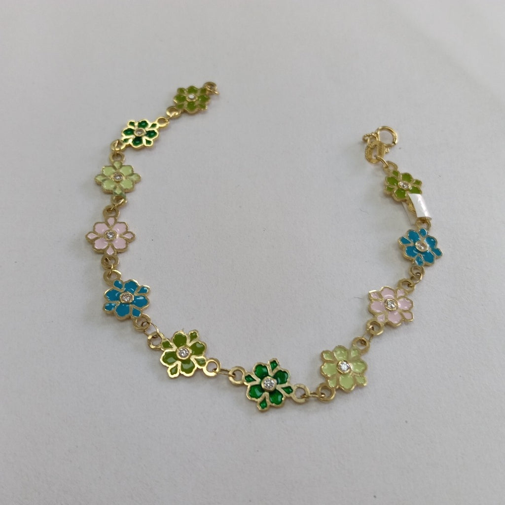 PULSERA ESPECIAL FLORES CON ESMALTE 14K 18 CM 4.5 GR (NUEVO)