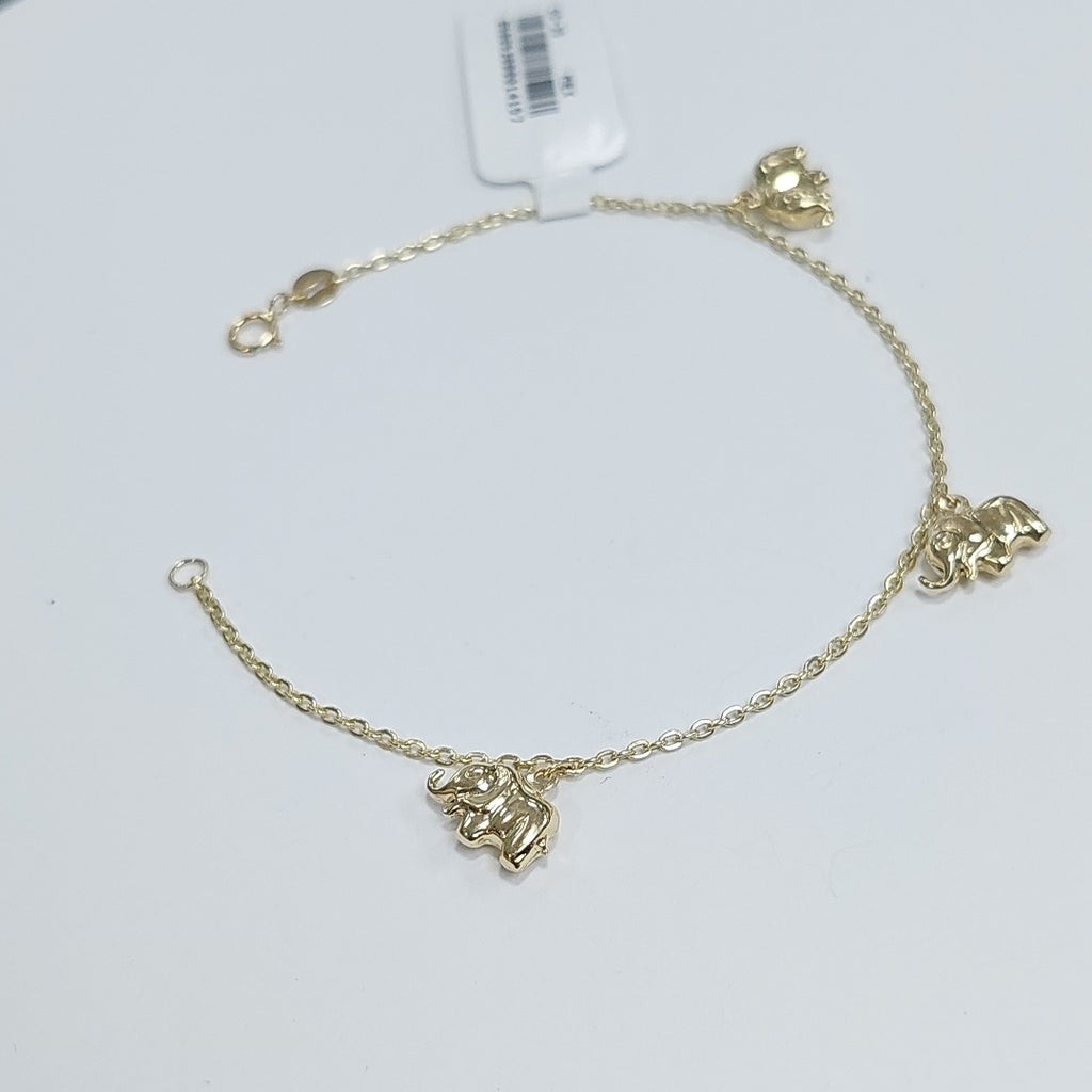 PULSERA ESPECIAL CON DIJES ELEFANTES 10K 18 CM 2.1 GR (NUEVO)