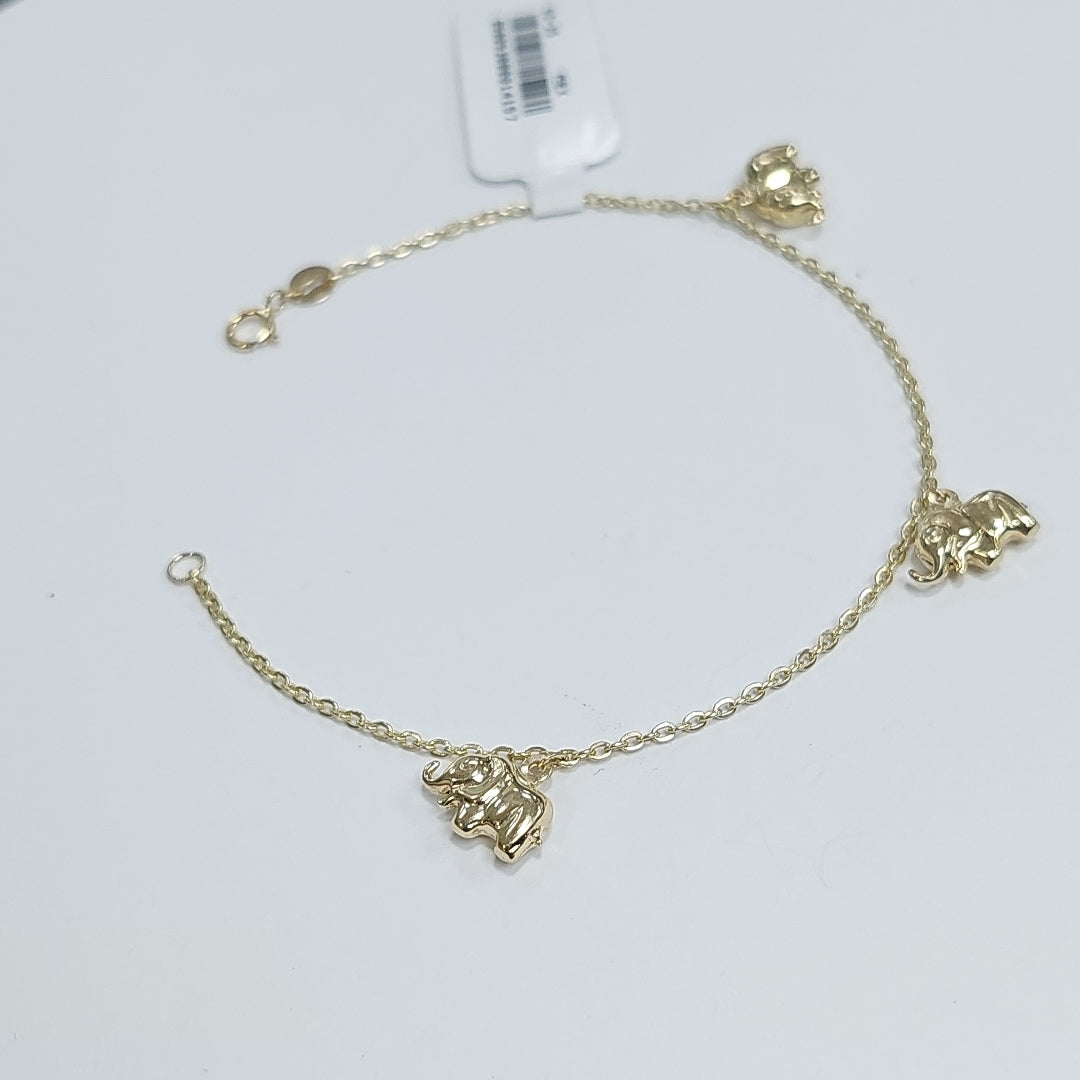 PULSERA ESPECIAL CON DIJES ELEFANTES 10K 18 CM 2.1 GR (NUEVO)
