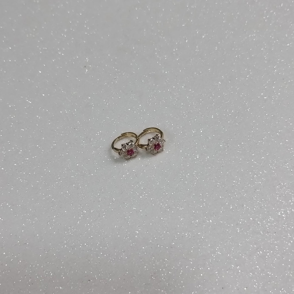 ARETES HUGGIES CON CIRCONIAS Y PIEDRA DE COLOR 14K 1.8 GR (NUEVO)