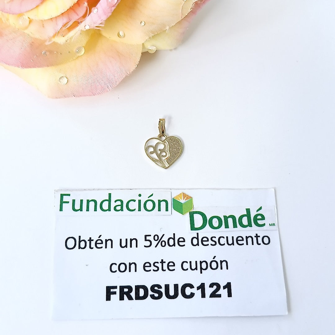 DIJE TEJIDO CORAZON CON CIRCONIAS Y ARBOL DE LA VIDA 14K 0.9 GR (NUEVO)