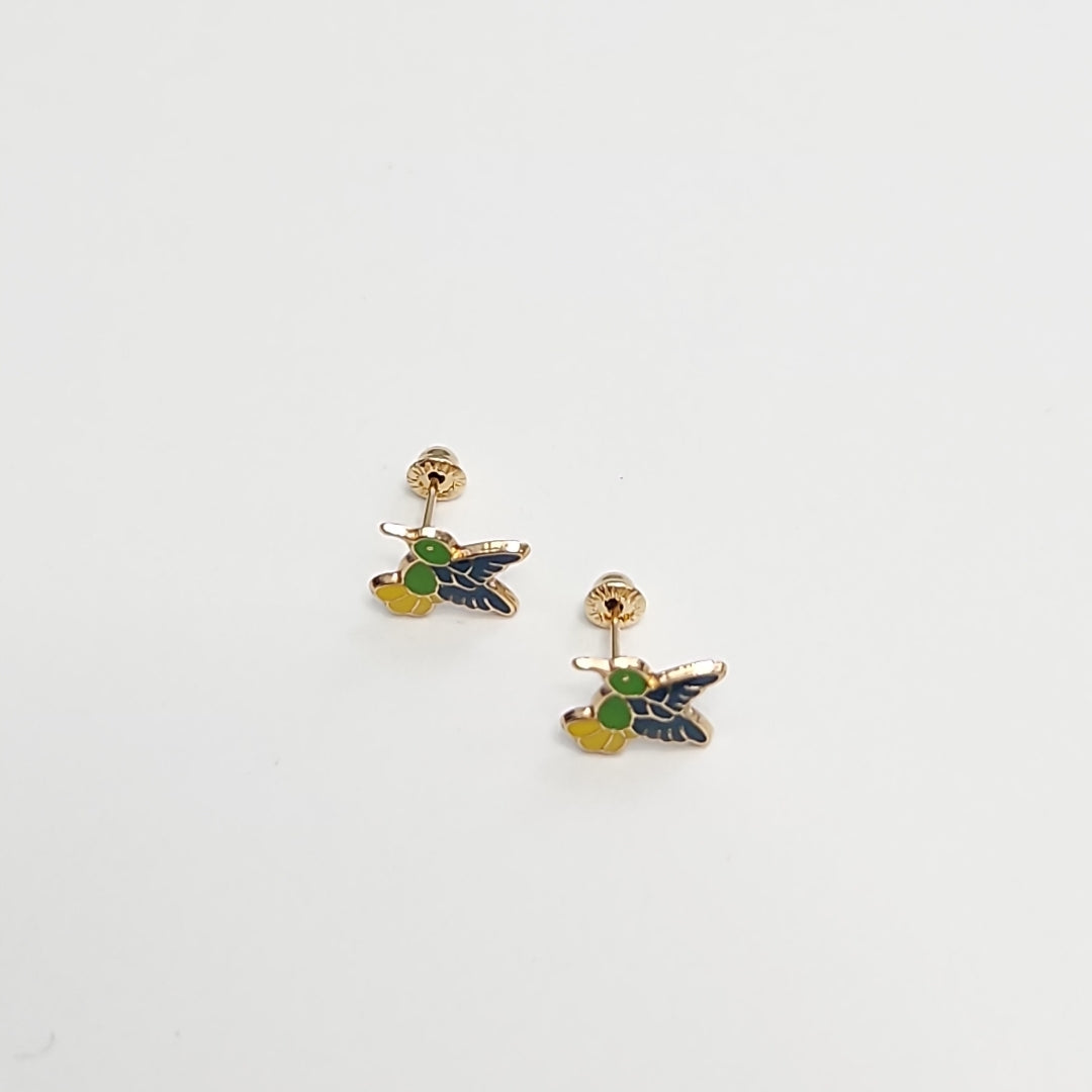 BROQUELES BROQUEL FIG COLIBRI ESMALTE VERDE 14K 0.2138 GR (NUEVO)