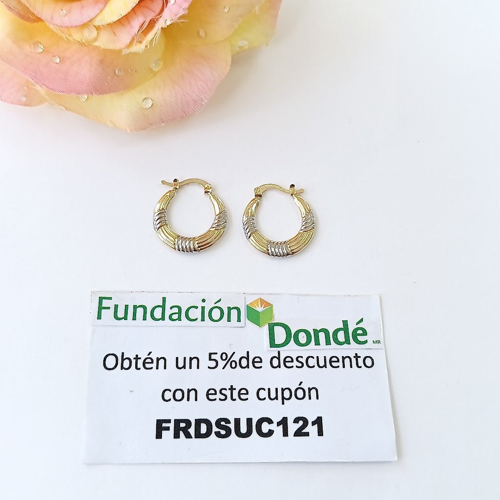 ARETES TEJIDO ARRACADAS COMBINADAS HUECAS 14K 1.8 GR (NUEVO)