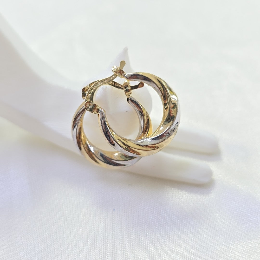 ARETES TEJIDO ARRACADA TRENZADA COMBINADA 14K 1.8 GR (NUEVO)