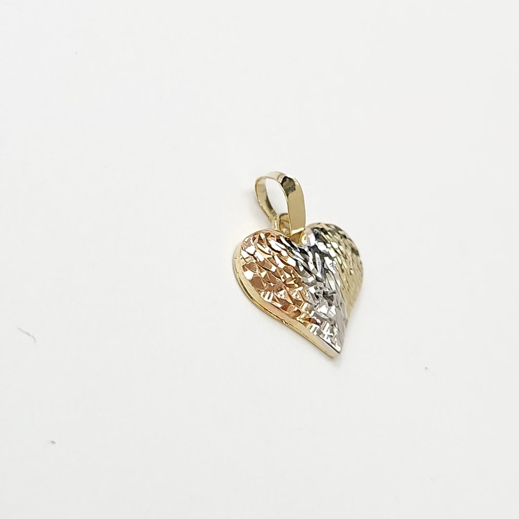 DIJE TEJIDO CORAZON LABRADO COMBINADO 14K 1.2 GR (NUEVO)