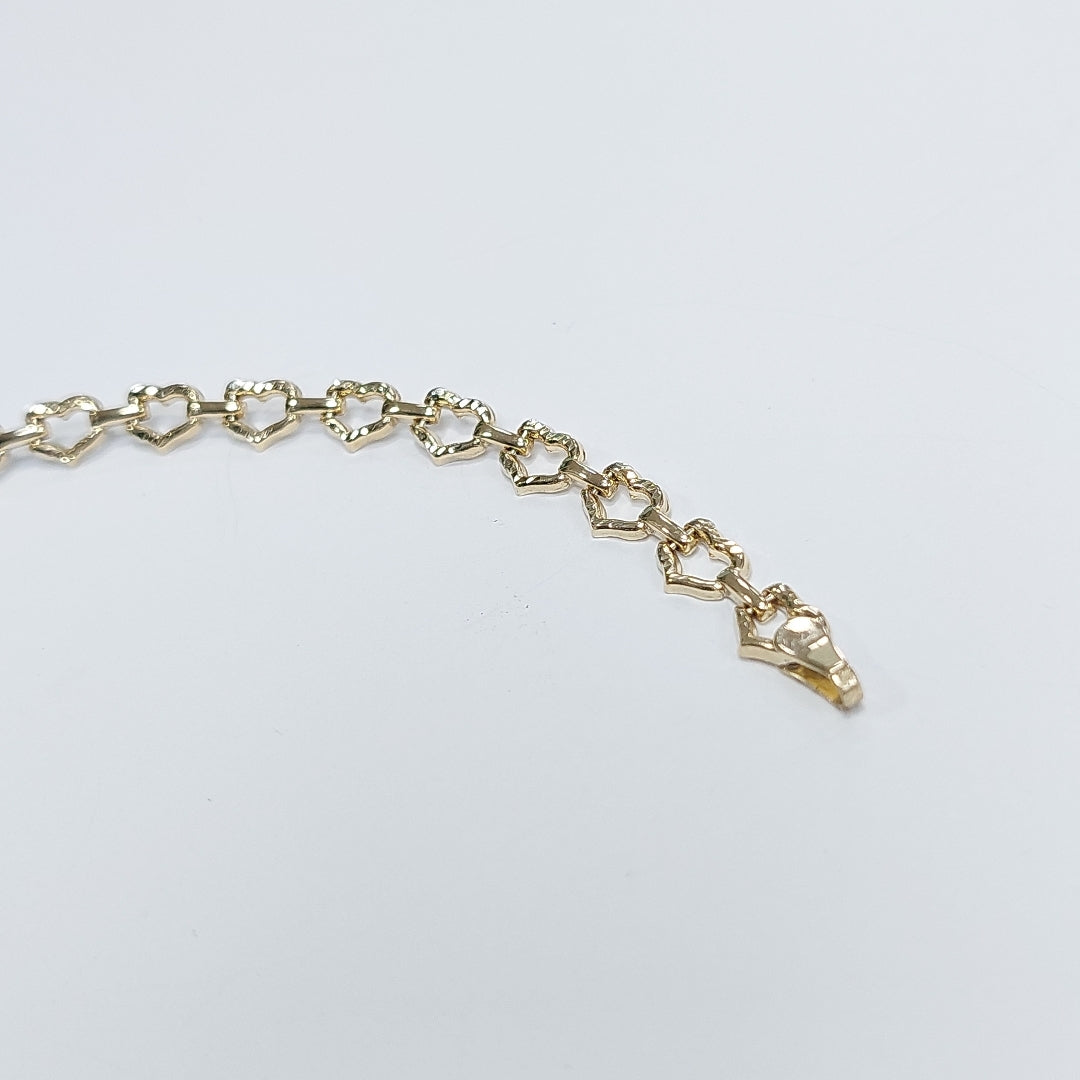 PULSERA ESPECIAL CON CORAZONES 14K 18 CM 4.1 GR (NUEVO)