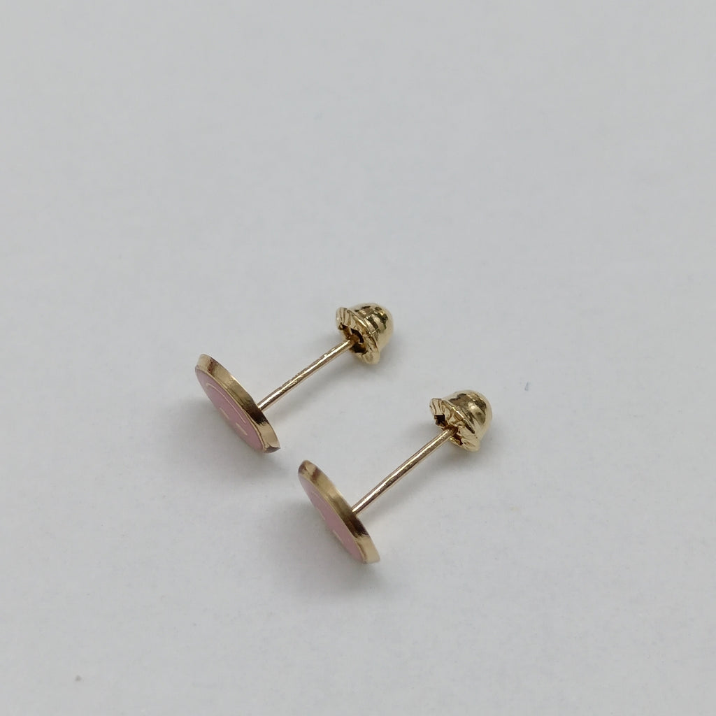 BROQUELES BROQUEL FIG SONRISA ESMALTE ROSA 14K 0.1696 GR (NUEVO)