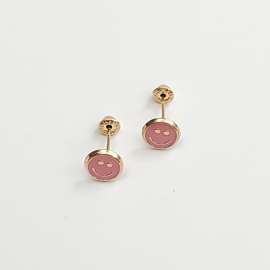 BROQUELES BROQUEL FIG SONRISA ESMALTE ROSA 14K 0.1696 GR (NUEVO)