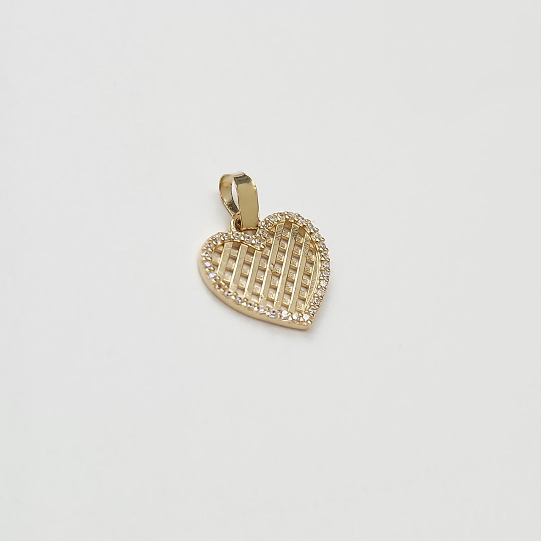 DIJE TEJIDO CORAZON CON CERCO DE CIRCONIAS 14K 1.1 GR (NUEVO)