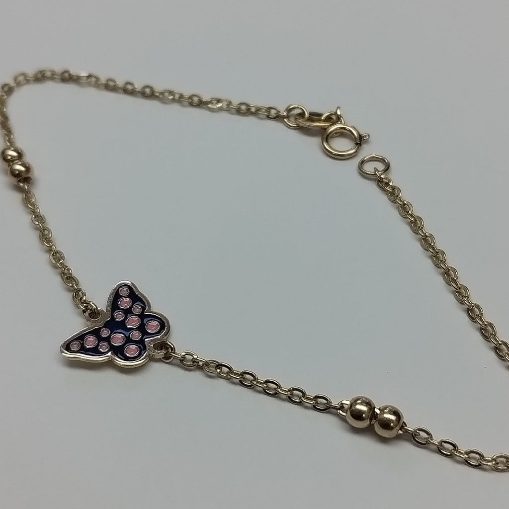 PULSERA TEJIDO ESPECIAL MARIPOSA CON ESMALTE 14K 18 CM 1.9 GR (NUEVO)