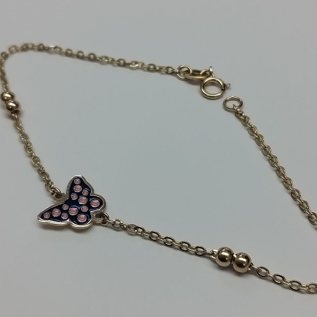 PULSERA TEJIDO ESPECIAL MARIPOSA CON ESMALTE 14K 18 CM 1.9 GR (NUEVO)