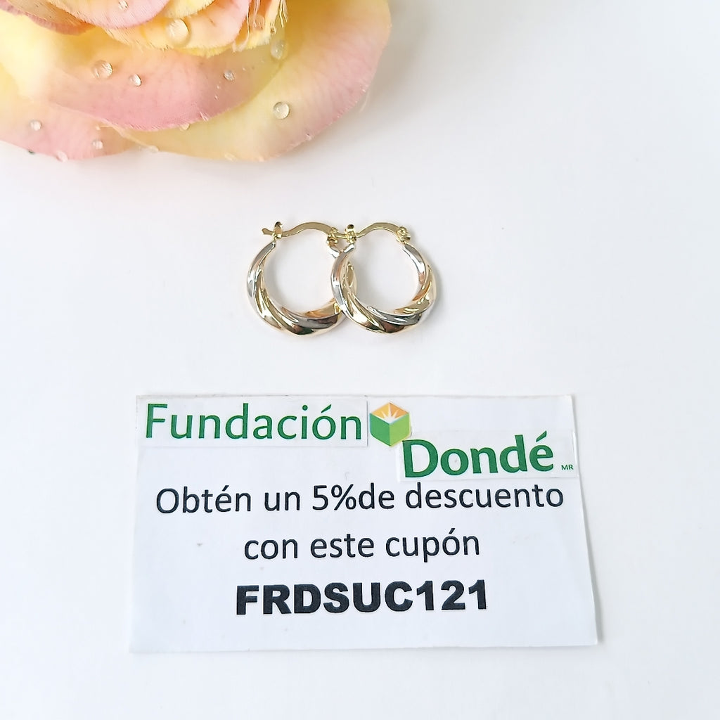 ARETES TEJIDO ARRACADA TRENZADA COMBINADA 14K 1.9 GR (NUEVO)