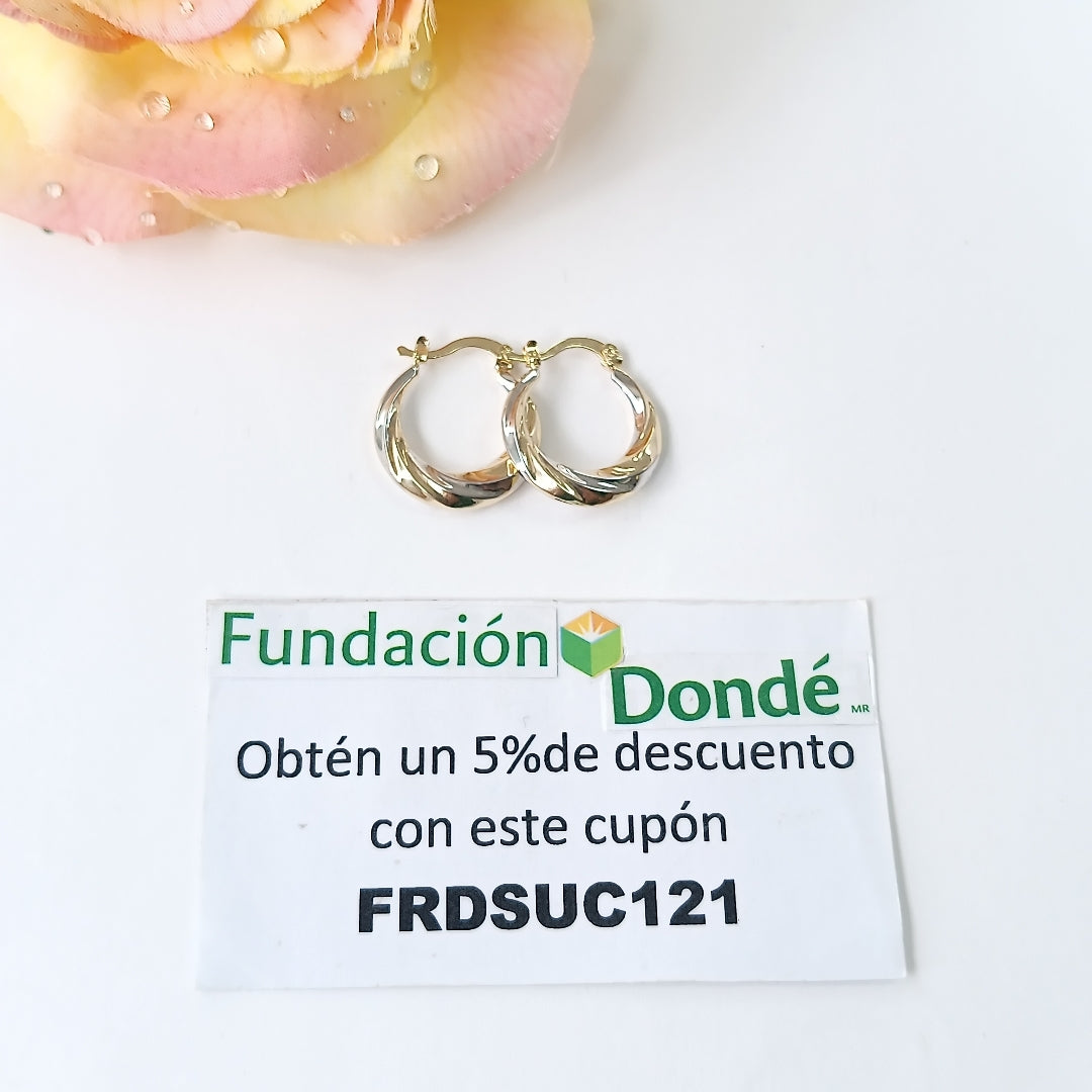 ARETES TEJIDO ARRACADA TRENZADA COMBINADA 14K 1.9 GR (NUEVO)