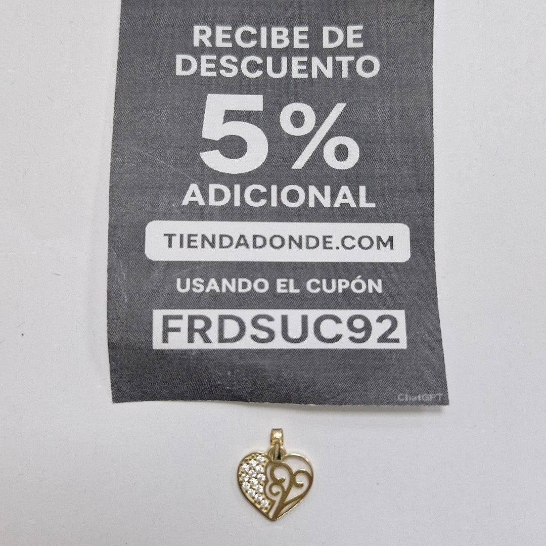 DIJE TEJIDO CORAZON CON CIRCONIAS Y ARBOL DE LA VIDA 14K 0.8 GR (NUEVO)