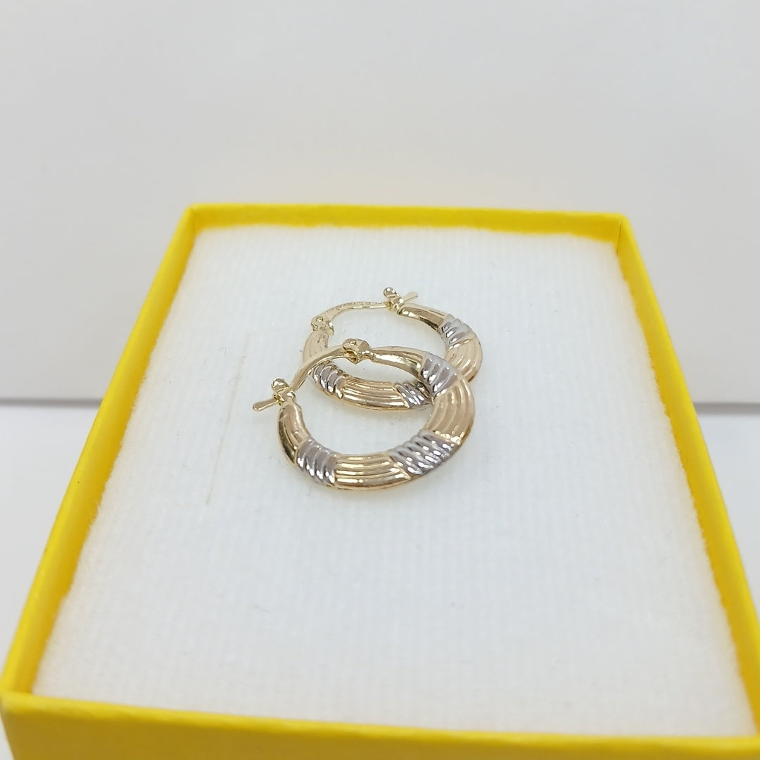 ARETES TEJIDO ARRACADAS COMBINADAS HUECAS 14K 1.8 GR (NUEVO)