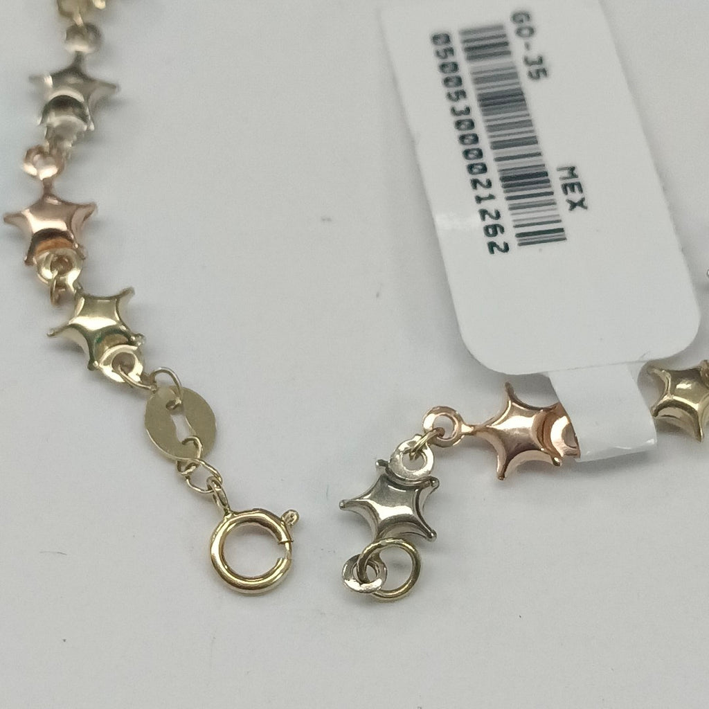 PULSERA TEJIDO ESPECIAL ESTRELLAS COMBINADAS 14K 18 CM 2.3 GR (NUEVO)