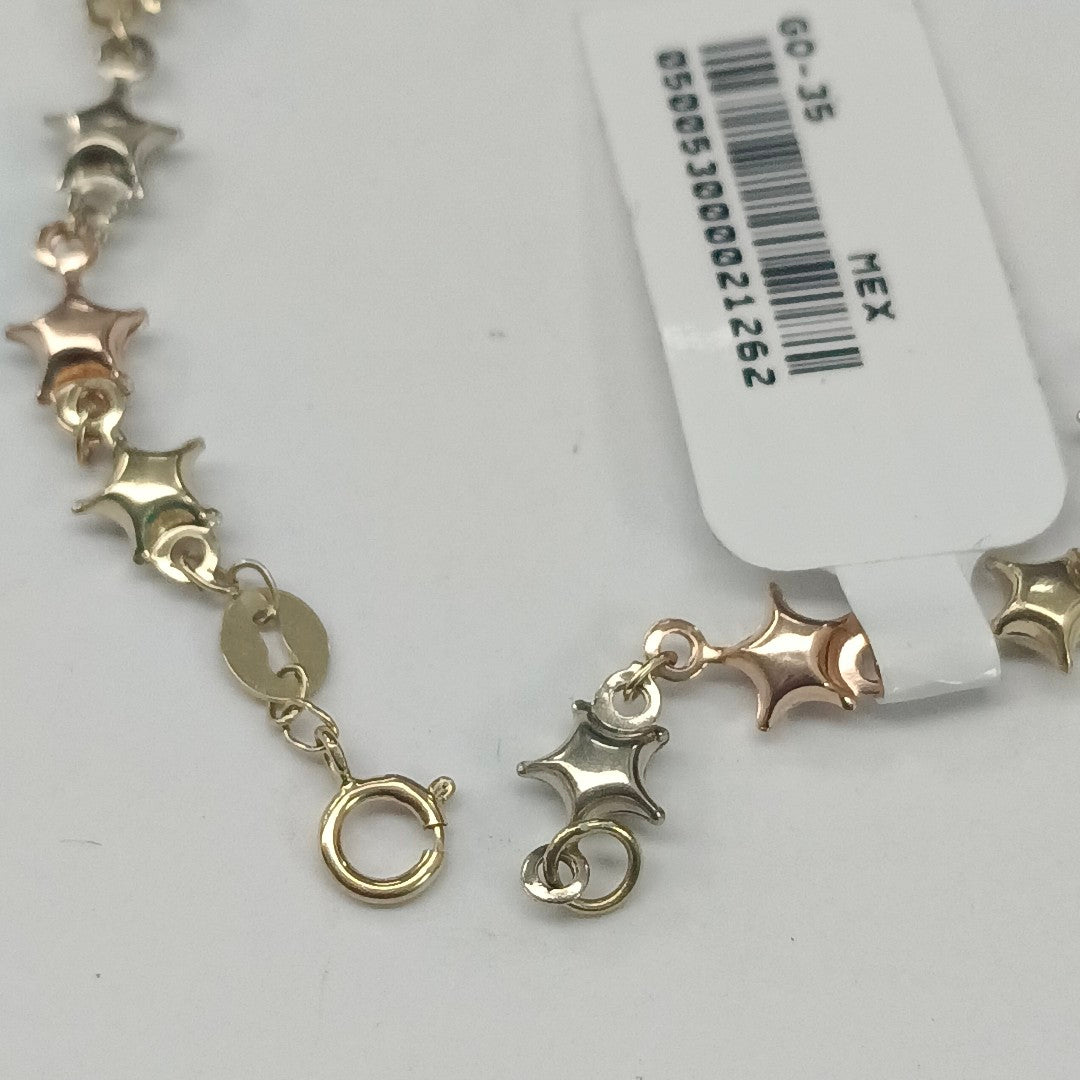 PULSERA TEJIDO ESPECIAL ESTRELLAS COMBINADAS 14K 18 CM 2.3 GR (NUEVO)