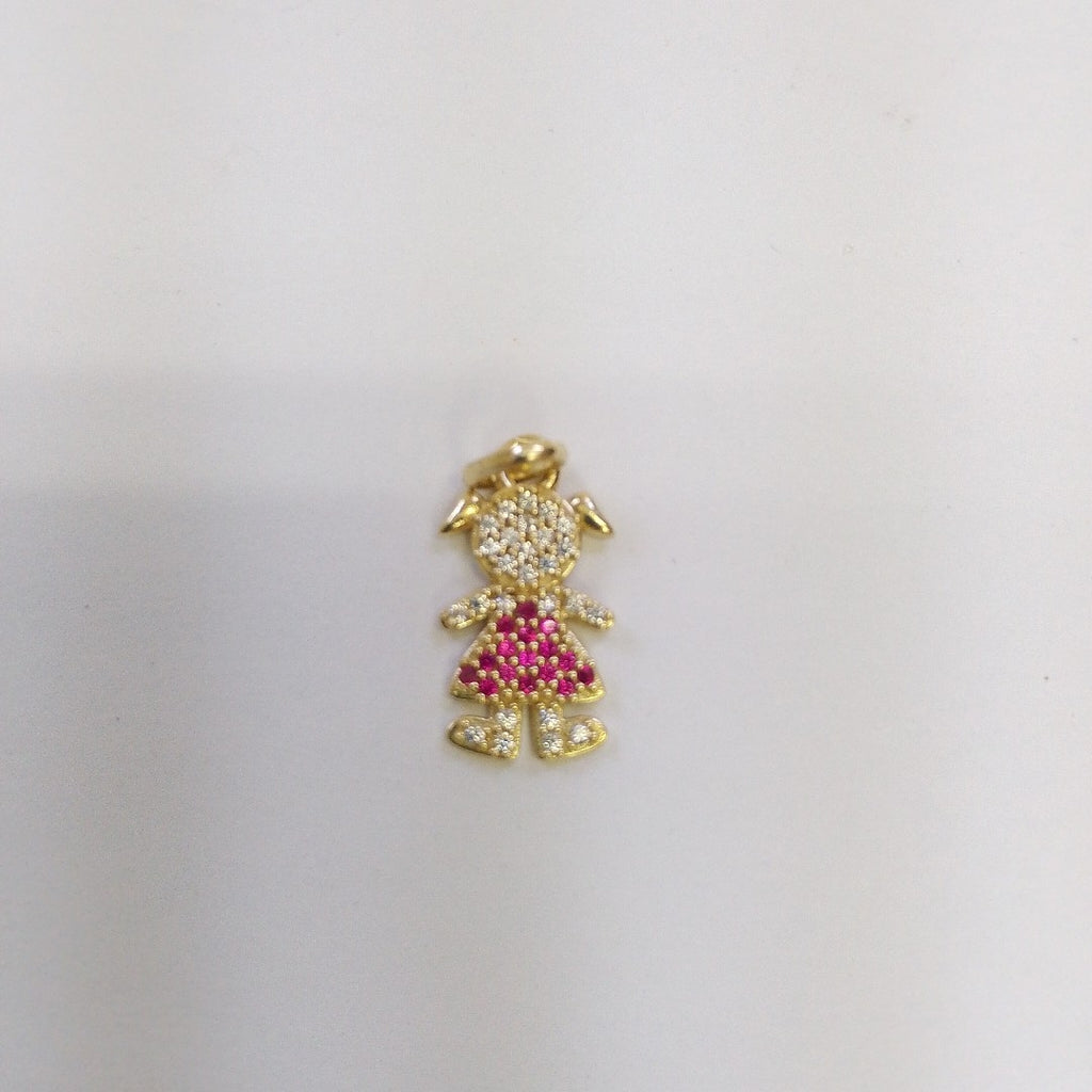 DIJE NIÑA CON CIRCONIAS Y PIEDRAS DE COLOR 10K 1 GR (NUEVO)