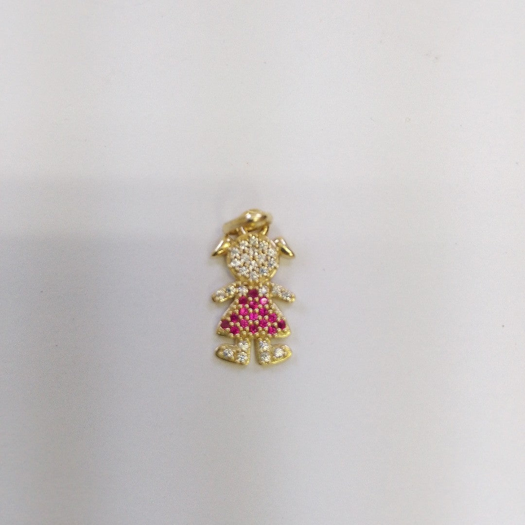 DIJE NIÑA CON CIRCONIAS Y PIEDRAS DE COLOR 10K 1 GR (NUEVO)