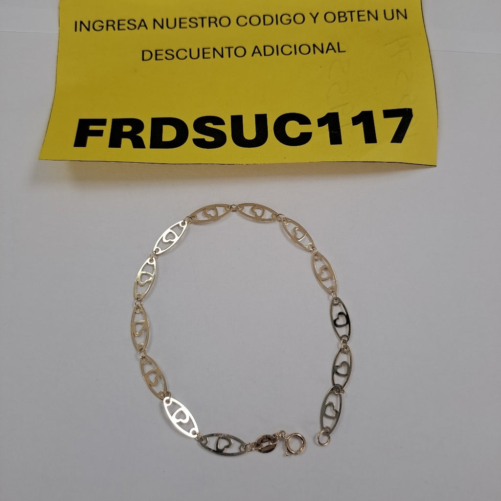 PULSERA TEJIDO ESPECIAL CON CORAZON 14K 18 CM 1.3 GR (NUEVO)