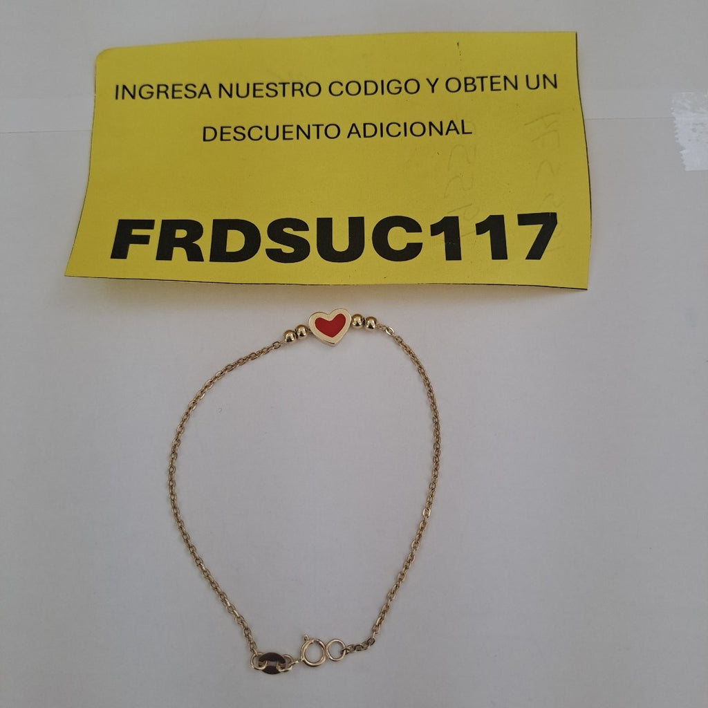 PULSERA TEJIDO ESPECIAL C CORAZON ROJO 14K 18 CM 2.2 GR (NUEVO)