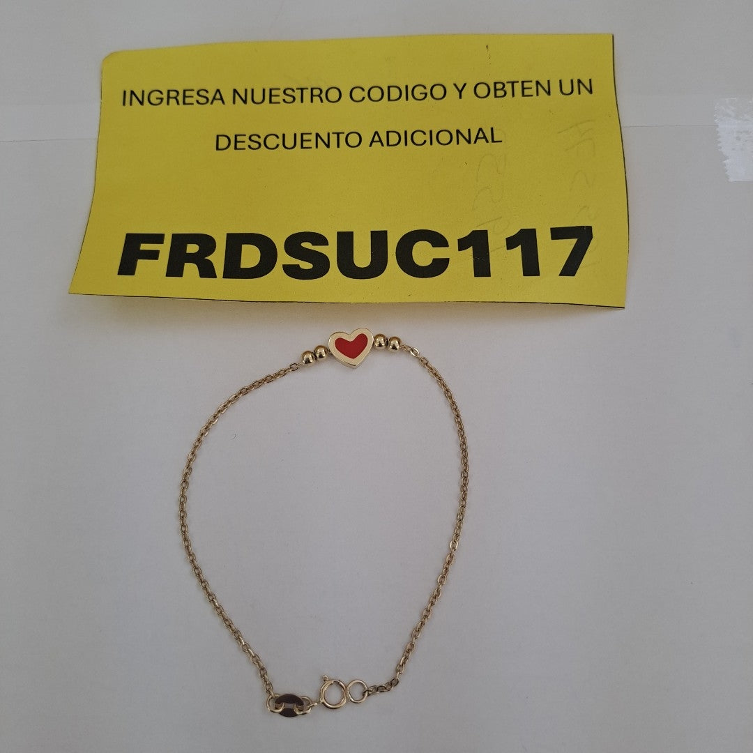 PULSERA TEJIDO ESPECIAL C CORAZON ROJO 14K 18 CM 2.2 GR (NUEVO)