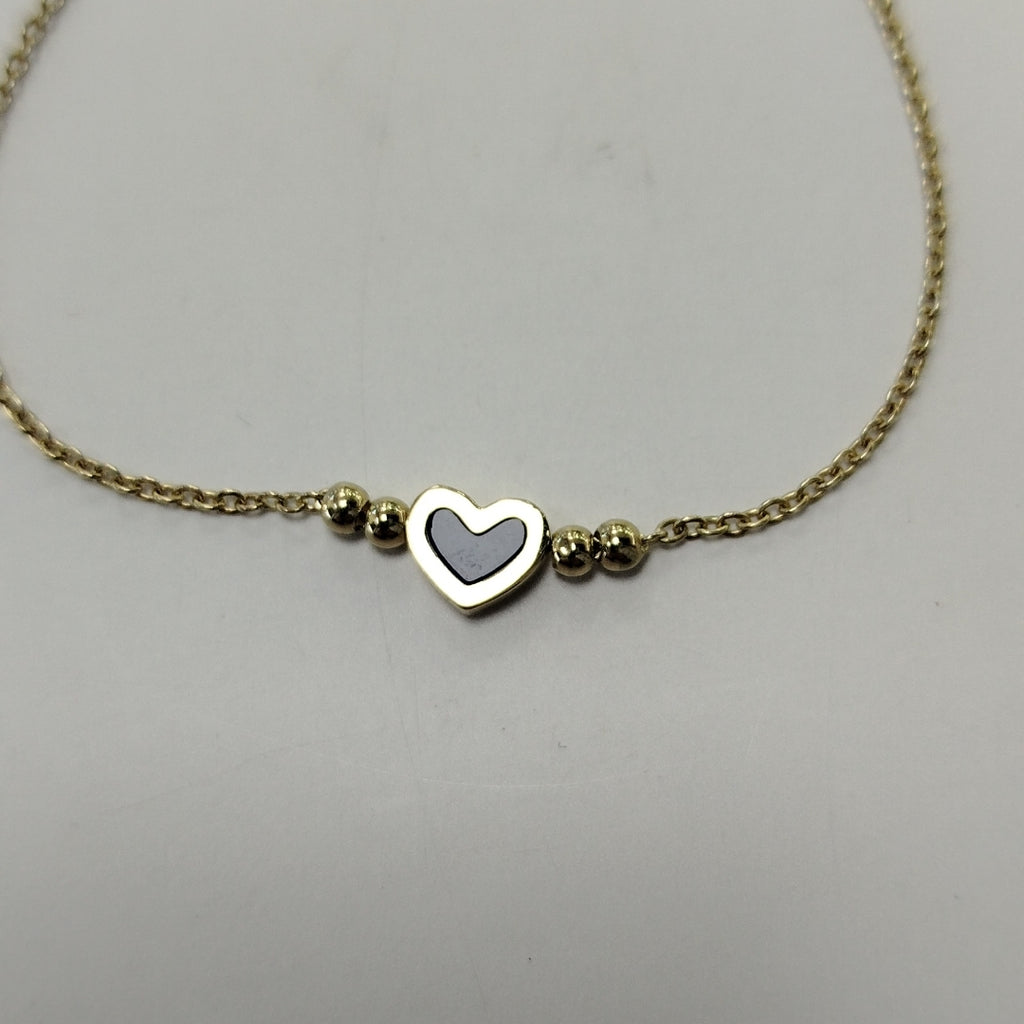 PULSERA TEJIDO ESPECIAL CON FIGURA CORAZON CON ESMALTE AZUL 14K 18 CM 2 GR (NUEVO)