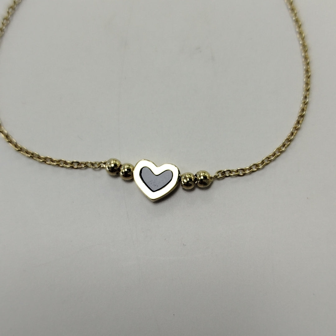 PULSERA TEJIDO ESPECIAL CON FIGURA CORAZON CON ESMALTE AZUL 14K 18 CM 2 GR (NUEVO)