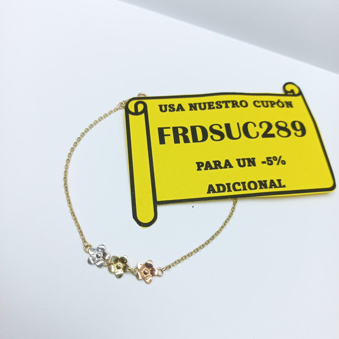 PULSERA TEJIDO ESPECIAL FIG FLORES 14K 18 CM 2 GR (NUEVO)